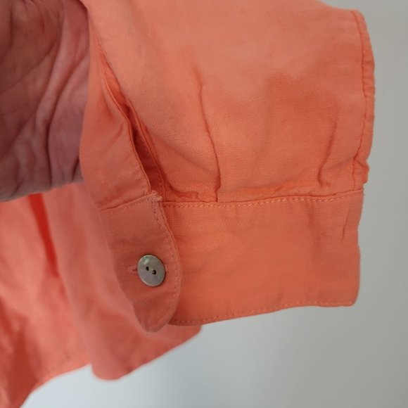 J. Jill Linen Blend Tab-Sleeve A-Line Button-Up Shirt Orange Ombre Size … - Picture 10 of 14